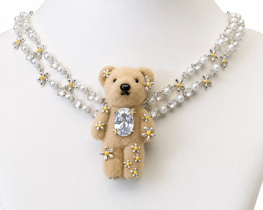 [Plei Collection] Forest Bloom Teddy Double Chain Necklace (Sand)