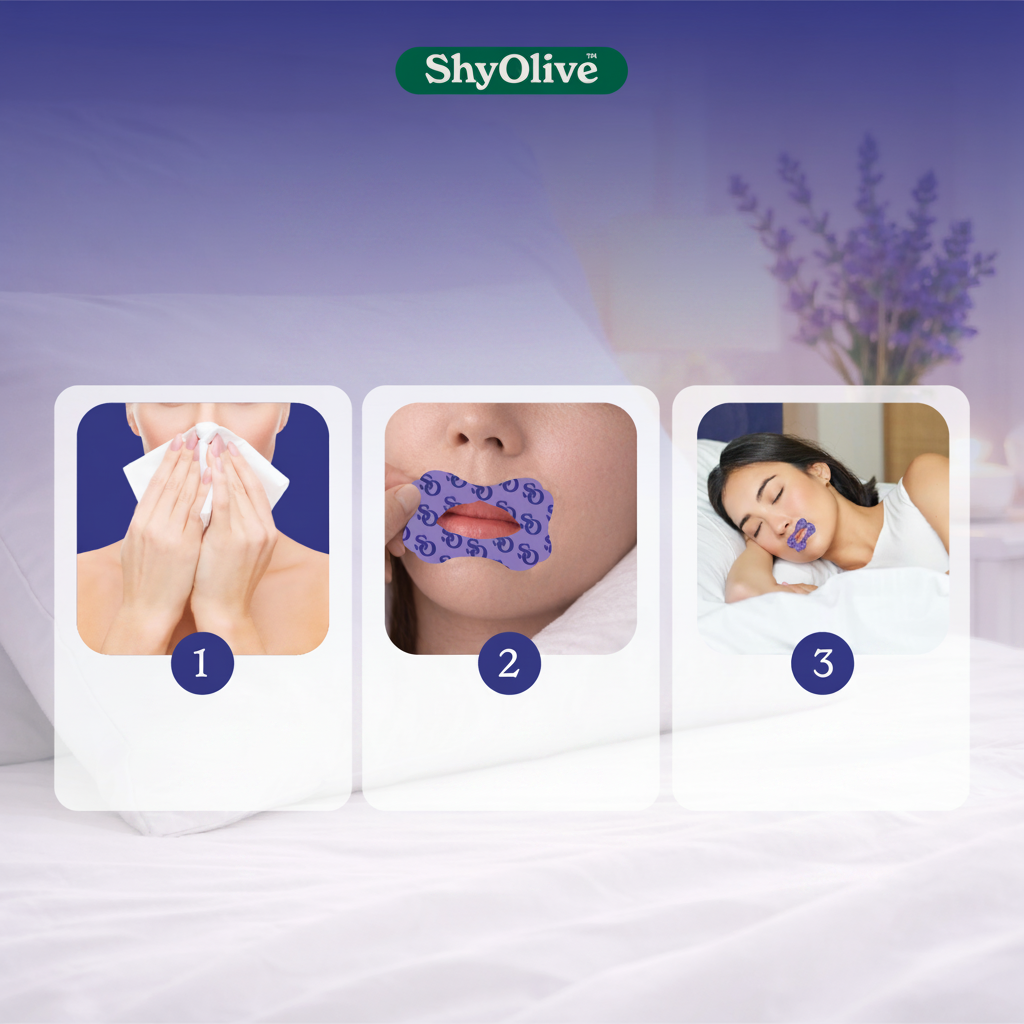 ShyOlive Mouth Tape - 3 easy steps infographic